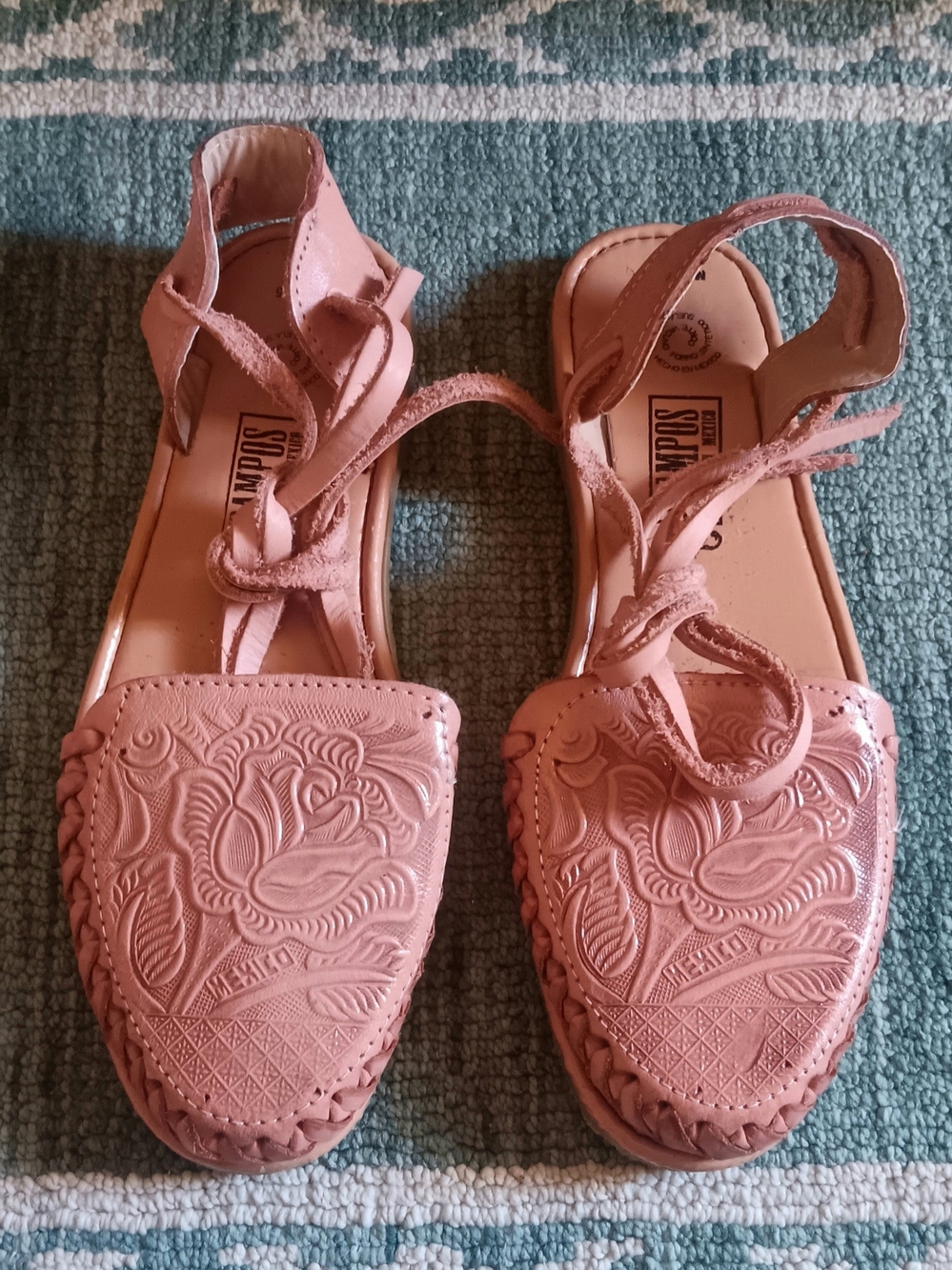 MEXICANA Pink Floral Tooled Leather Sandals